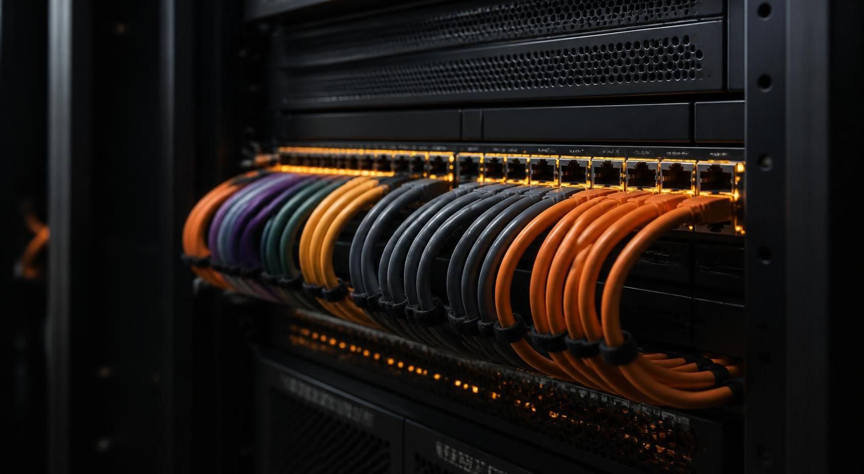 Dark server hardware: racks, switch ports, board macro