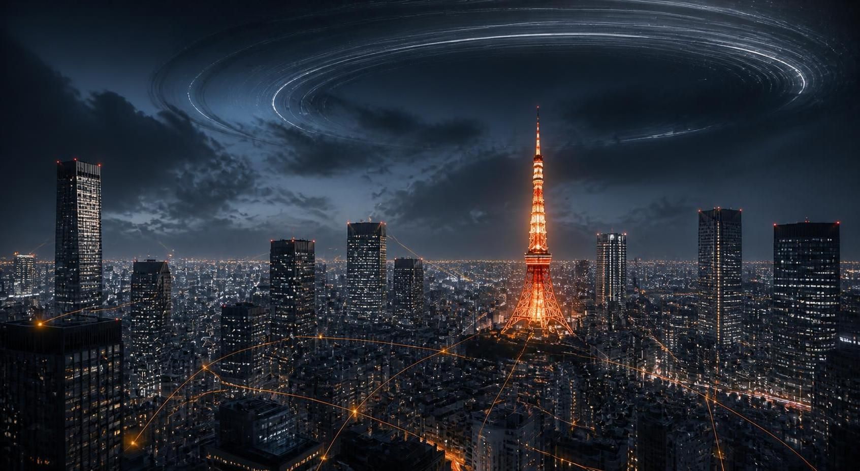 Tokyo at night: skyline and towers