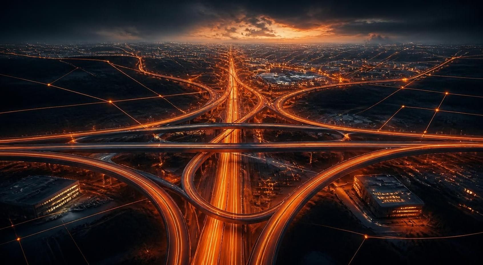 US East city at night: aerial lights